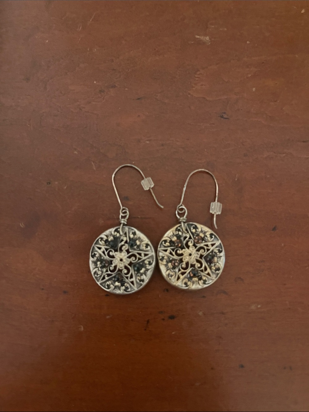 Delicate Filigree Round Drop Earrings - Silver Tone